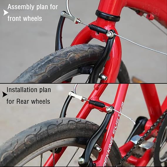 OSAGIE Bicycle Brake Set Complete Universal V-Brake Bicycle Brake Front & Rear MTB Brakes, Inner Outer Brake Ropes & Brake Lever Kit for Most Mountain Bike, Road Bike, MTB, BMX