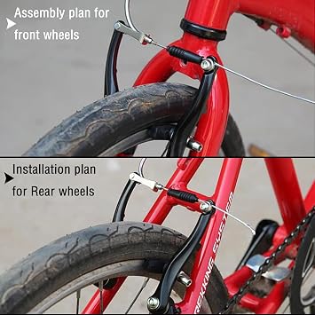 OSAGIE Bicycle Brake Set Complete Universal V-Brake Bicycle Brake Front & Rear MTB Brakes, Inner Outer Brake Ropes & Brake Lever Kit for Most Mountain Bike, Road Bike, MTB, BMX