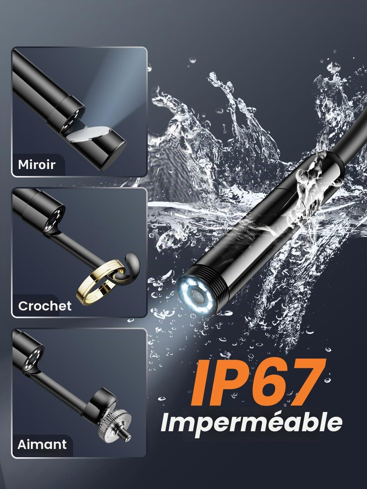 Caméra d'inspection endoscopique, endoscope HD 1920p avec 8 lumières LED, caméra d'inspection serpent semi-rigide de 10 m, IP67 étanche pour homme Gadgets pour iOS et Android