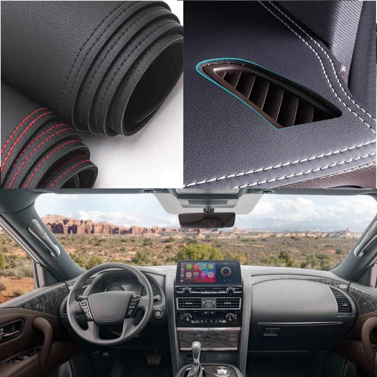 Black Leather Style Car Dash Mat Dashboard Cover Dash Panel Pad Interior Compatible for Nissan Armada 2021-2024