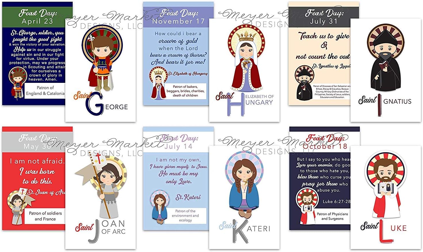 Assorted Kids Alphabet Saint Cards