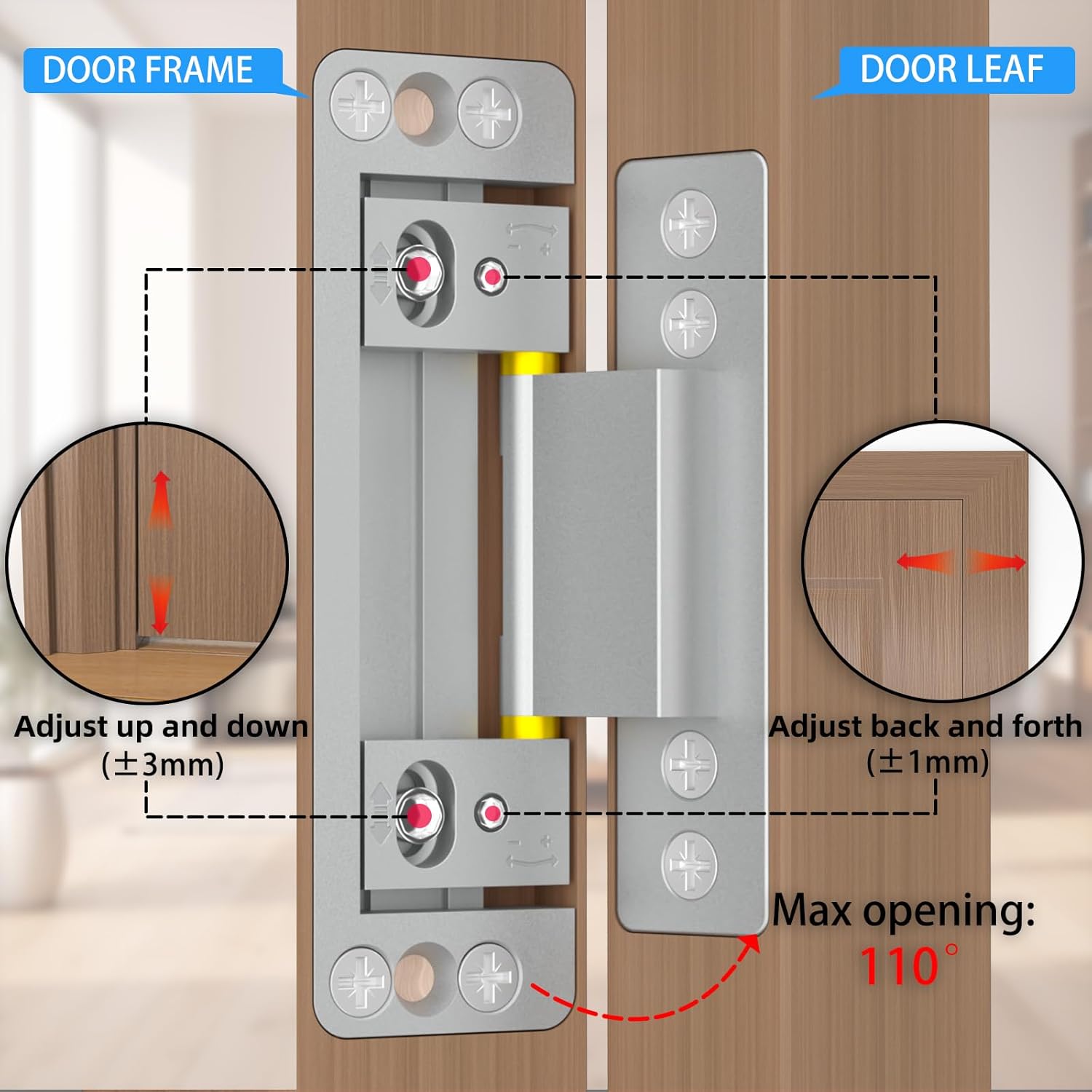 Hidden Door Hinges 2pack Ultra-Thin Concealed Hinge for Secret Door Invisible Hinge Adjustable Silent and Smooth Hidden Hinges for Doors