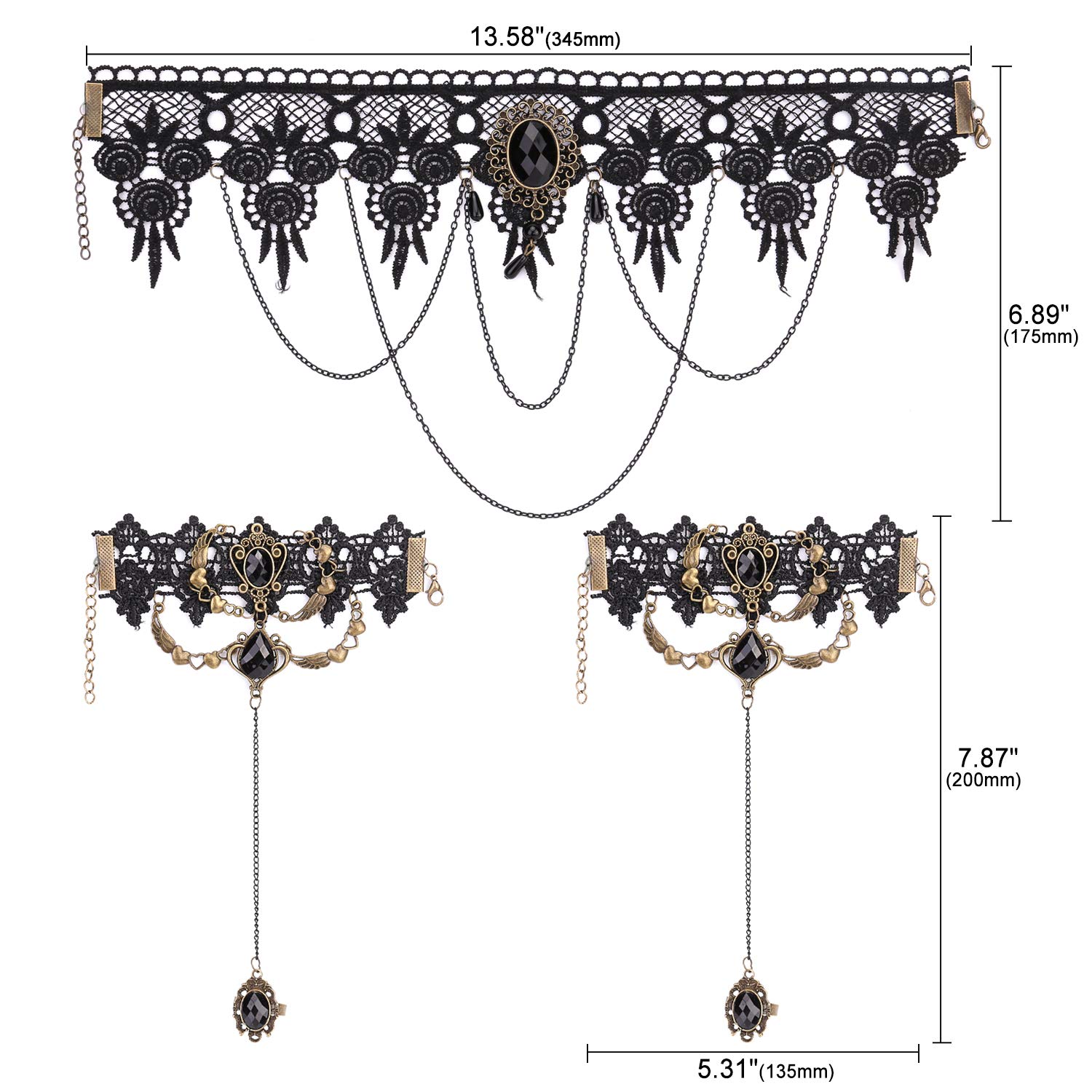 Gothic Schmuck Set 3-teilig - Vampir Choker Halskette & Armband Für Halloween