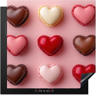 KitchenYeah© Cubre Vitrocerámica - Protector Vitroceramica Induccion 78x78 cm - Tapa Vitroceramica - Protector de Vitroceramica Macarrones - Corazón - Colorido - Rosa - Regalos San Valentin Hombre