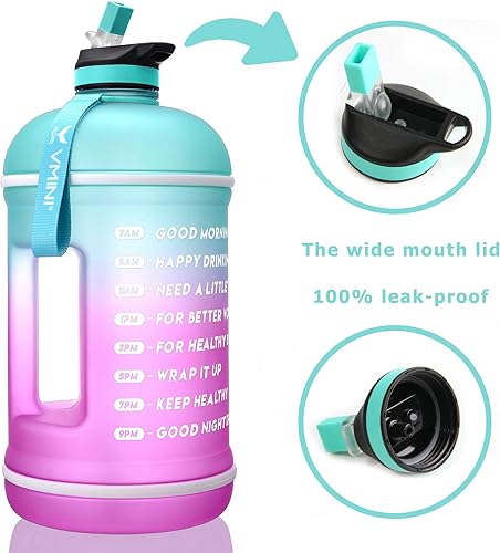 Miniatura 3 de Vmini - Botella de agua motivacional con marcador de tiempo, gran capacidad de 1 galón  128 onzas (3.8 litros) el marcador de tiempo te ayuda a