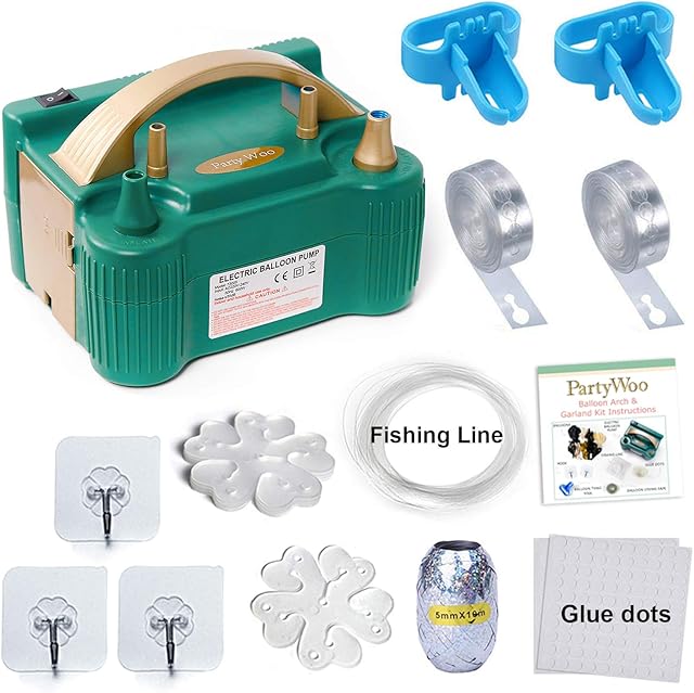 PartyWoo Balloon Pump, 220V-240V 600W Electric Balloon Pump, Balloon Pump Electric, Electric Balloon Inflator, Portable Balloon Inflator, Dual Nozzle Balloon Air Pump, Air Pump for Balloon Garland