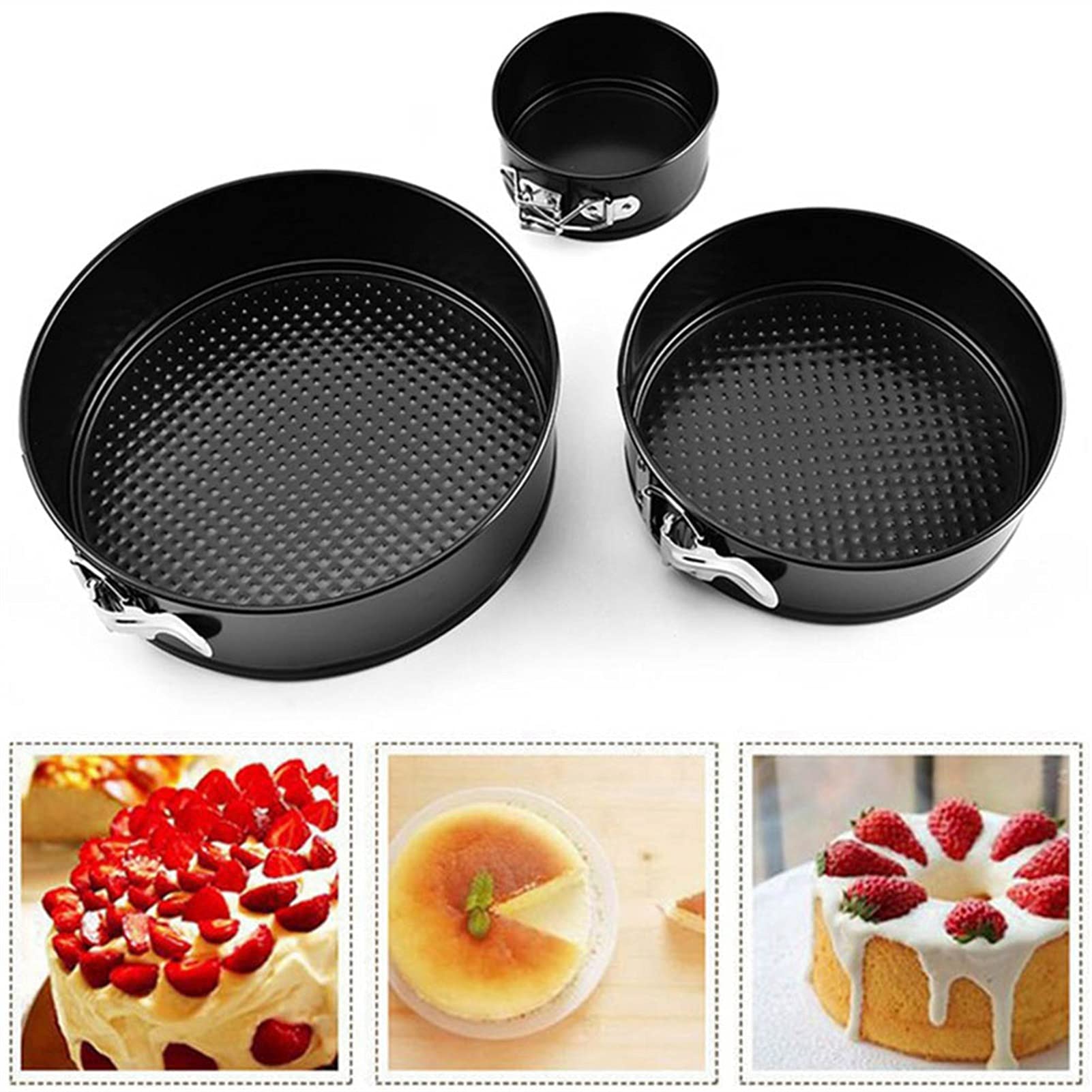 Moldes metálicos antiadherentes para Pasteles con Base Desmontable, Forma Redonda, Juego de bandejas para Hornear，26cm