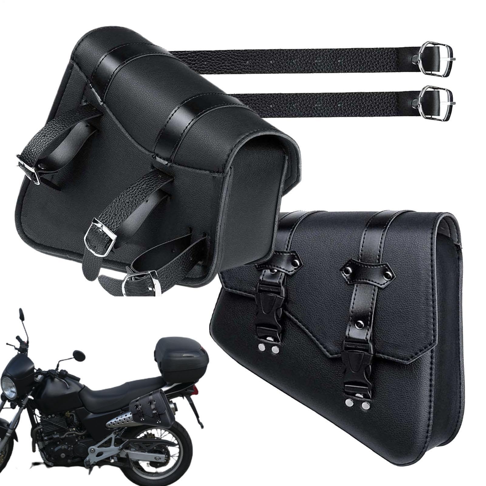 Generisch Lot de 2 sacoches de selle de moto - En cuir synthétique - Grande capacité - Design vintage - Pour la plupart des motos