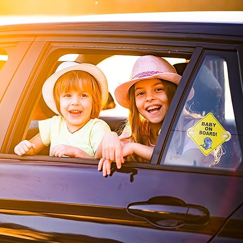 Miniatura 4 de cobee Letreros de advertencia para automóvil de bebé a bordo, 2 letreros de seguridad de 5 x 5 pulgadas con ventosas dobles, calcomanía de bebé en
