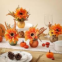 Vista 2 de 4 piezas de decoración de bandeja escalonada de otoño de Acción de Gracias, mini tazas de calabaza con girasol artificial, juego de decoración