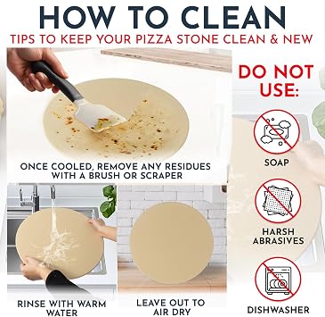 3PCS Round Pizza Stone for Oven Set 15 - with Pizza Peel for Oven and Cutter - Cordierite Stones for Bread, Calzone, Cookies