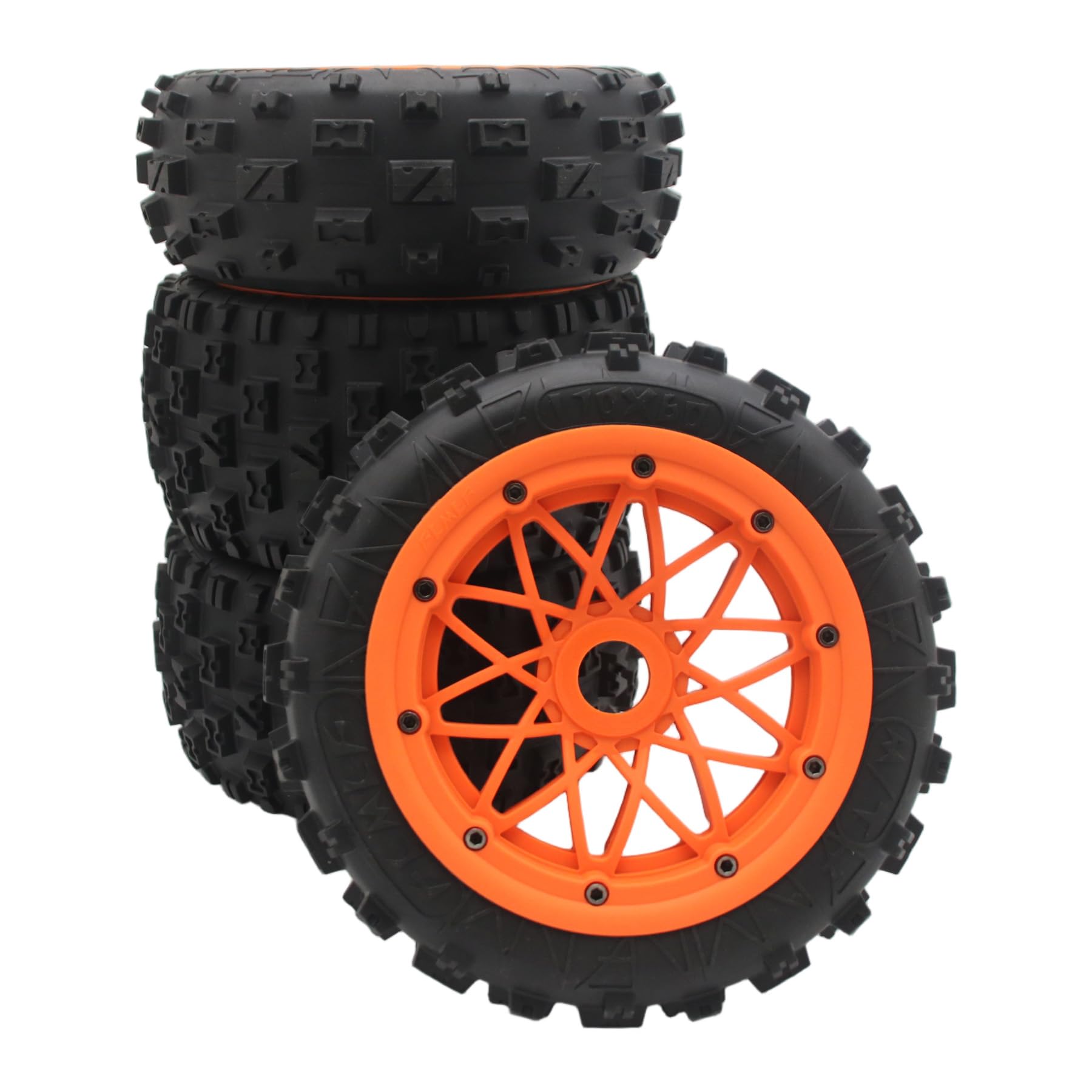 smTSRC Front and Rear Wasteland Tires Assembly for 1/5 HPI Baja ROVAN KM 5B Rc Car Parts (Orange)
