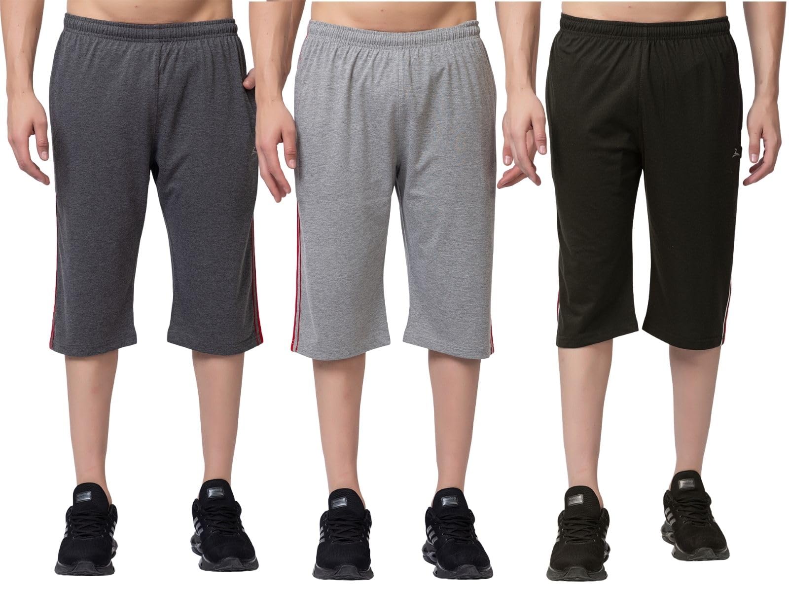 Men's Cotton Blend Striped Bermuda Shorts Combo Pack of 3 with 2 Side Pockets Regular Fit Knee Length Shorts-image-43
