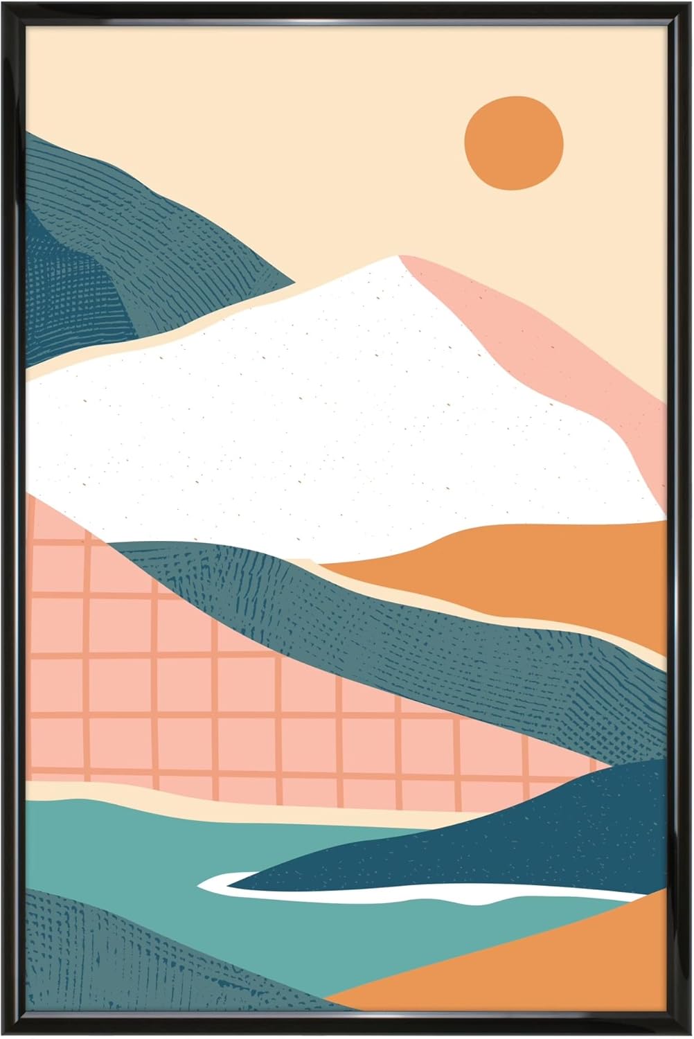 22x34 Black Rounded Profile Wall Picture Frame, Durable Plastic, Styrene Front Protector, Matte Black, Vertical/Horizontal Hanging Hardware, for Posters/Art Prints/Large Photos, Home/Office/Bedroom