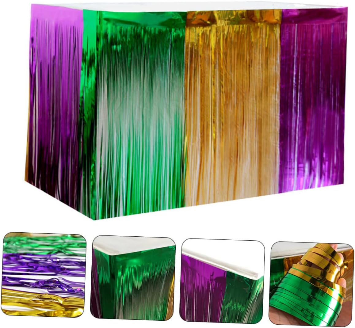 3pcs Shiny Tinsel Tassel Table Skirt for Carnival Party Decorations Festive Background Hangings for Home Hotel and Restaurant Celebrations