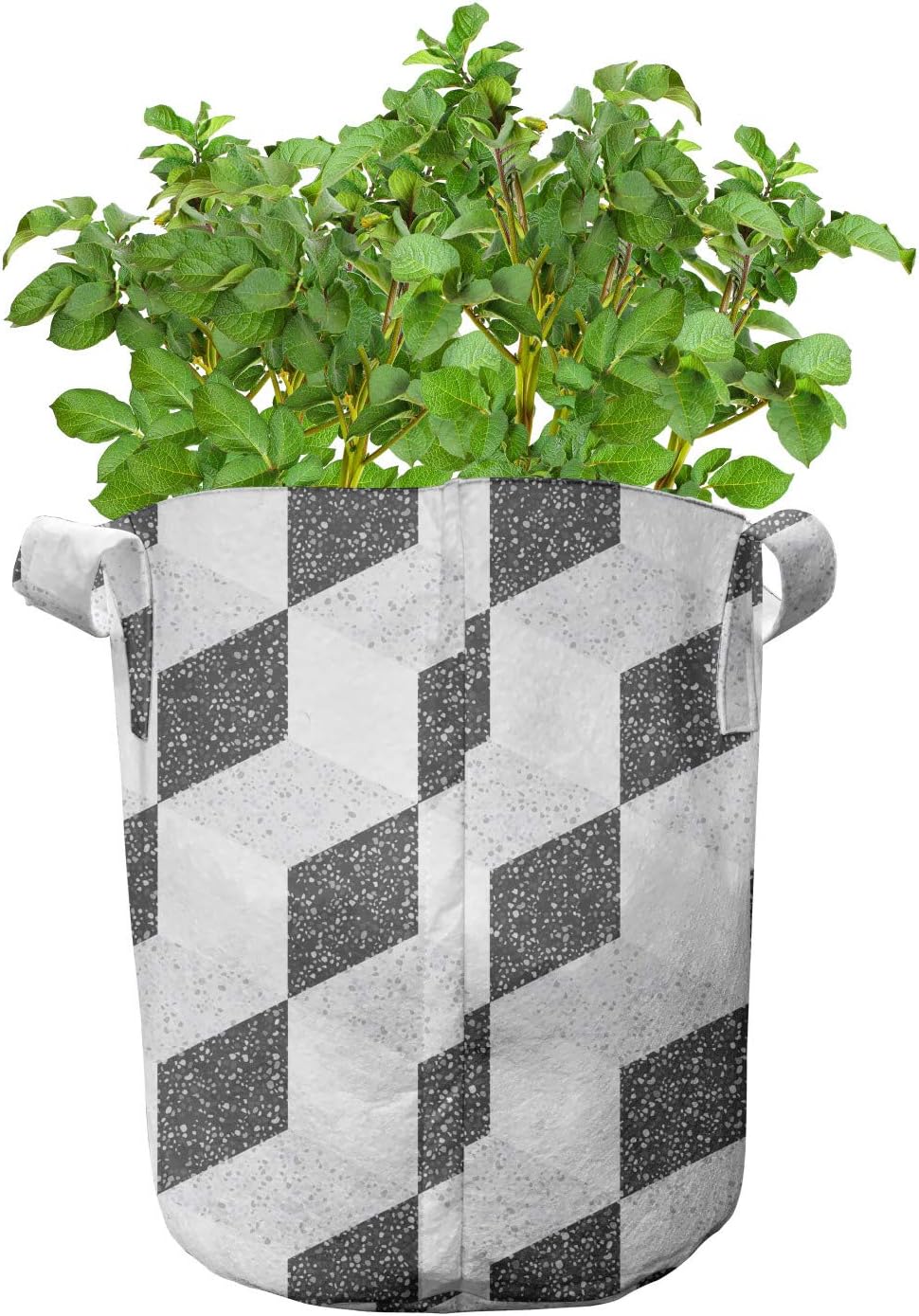 Ambesonne Mosaic Grow Bags 5-Pack, Abstract Rhombuses Images, Heavyduty Fabric Pots with Handles for Plants, Dark Grey and White