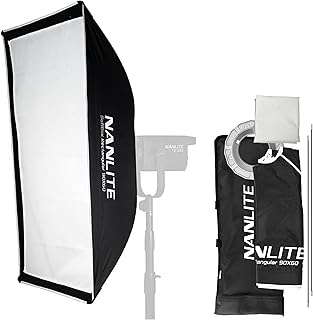 صندوق سوفت بوكس مستطيل 90 × 60 سنتيمتر، مع حامل بوينز بحلقة تسريع وموزع ضوء ناعم وشنطة حمل من نانلايت