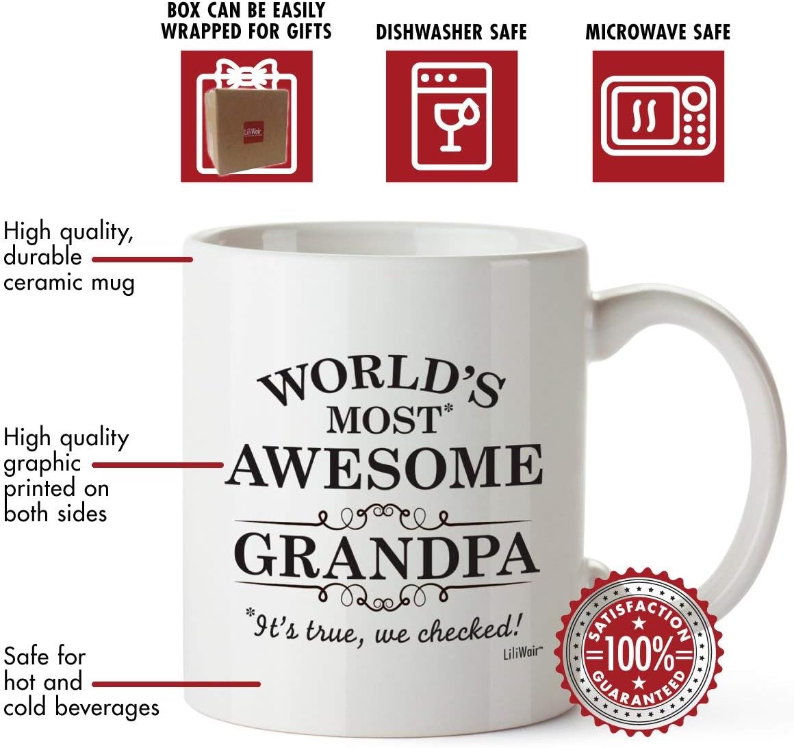 Limited Discount Fathers Day Gifts For Grandpa Funny Greatest Grandfathers Day Gifts Papa Best Ever Birthday Coffee Mugs Cups The Gramps or Pappy's Birthdays Novelty Cup Ideas World's Most Awesome Grandfather Gag Mug