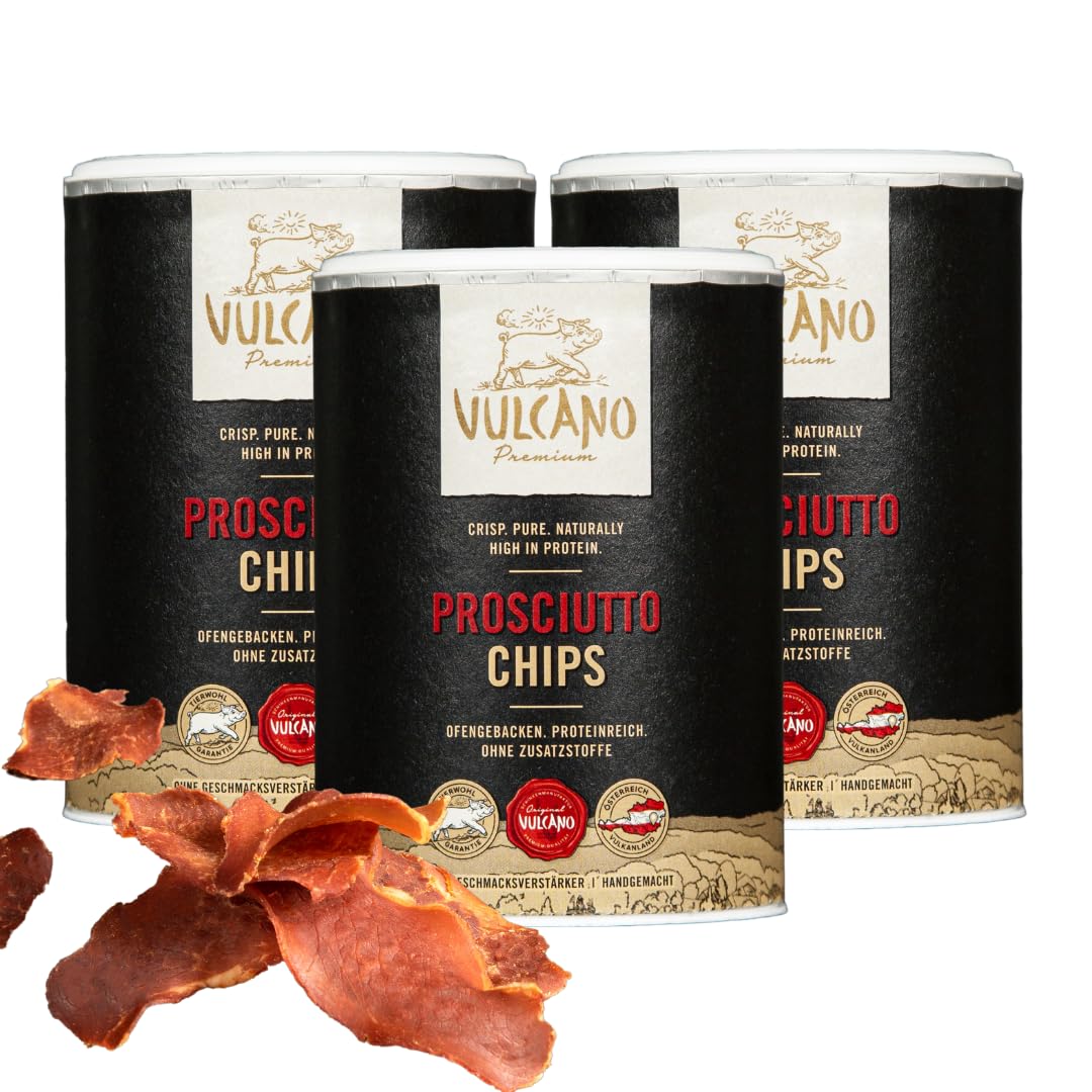 Prosciutto Protein Chips schonend luftgetrocknet, natürliche Zutaten, Eiweißreich 57%, Snack für Unterwegs, Österreichisches Qualitätsprodukt, Erhöhte Tierwohlkriterien (Prosciuttochips 3er Pack)