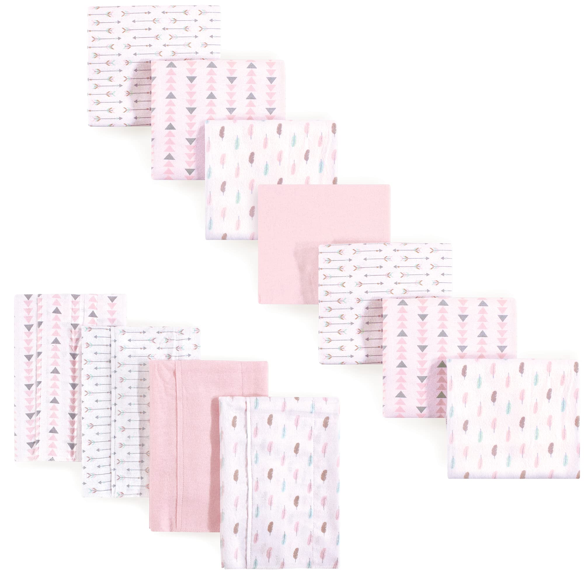 Luvable Friends Unisex Baby Cotton Flannel Burp Cloths and Receiving Blankets, 11-Piece, Girl Feathers, One Size