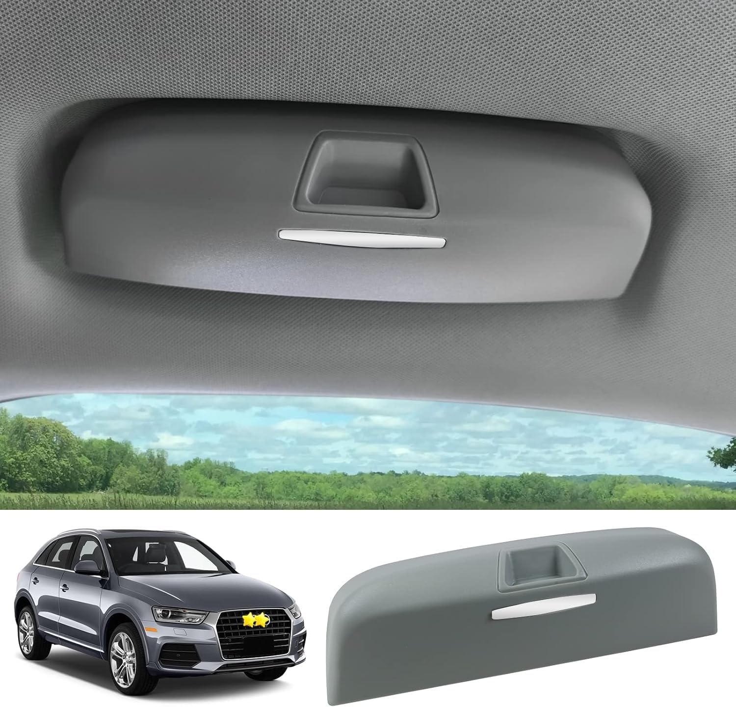 SKTU Auto Brillenetui kompatibel mit Audi A3 A4 A5 A6 C7 Q3 Q5 Q7 Sonnenbrillenhalter Brillen Aufbewahrungsbox ABS-Material Grau