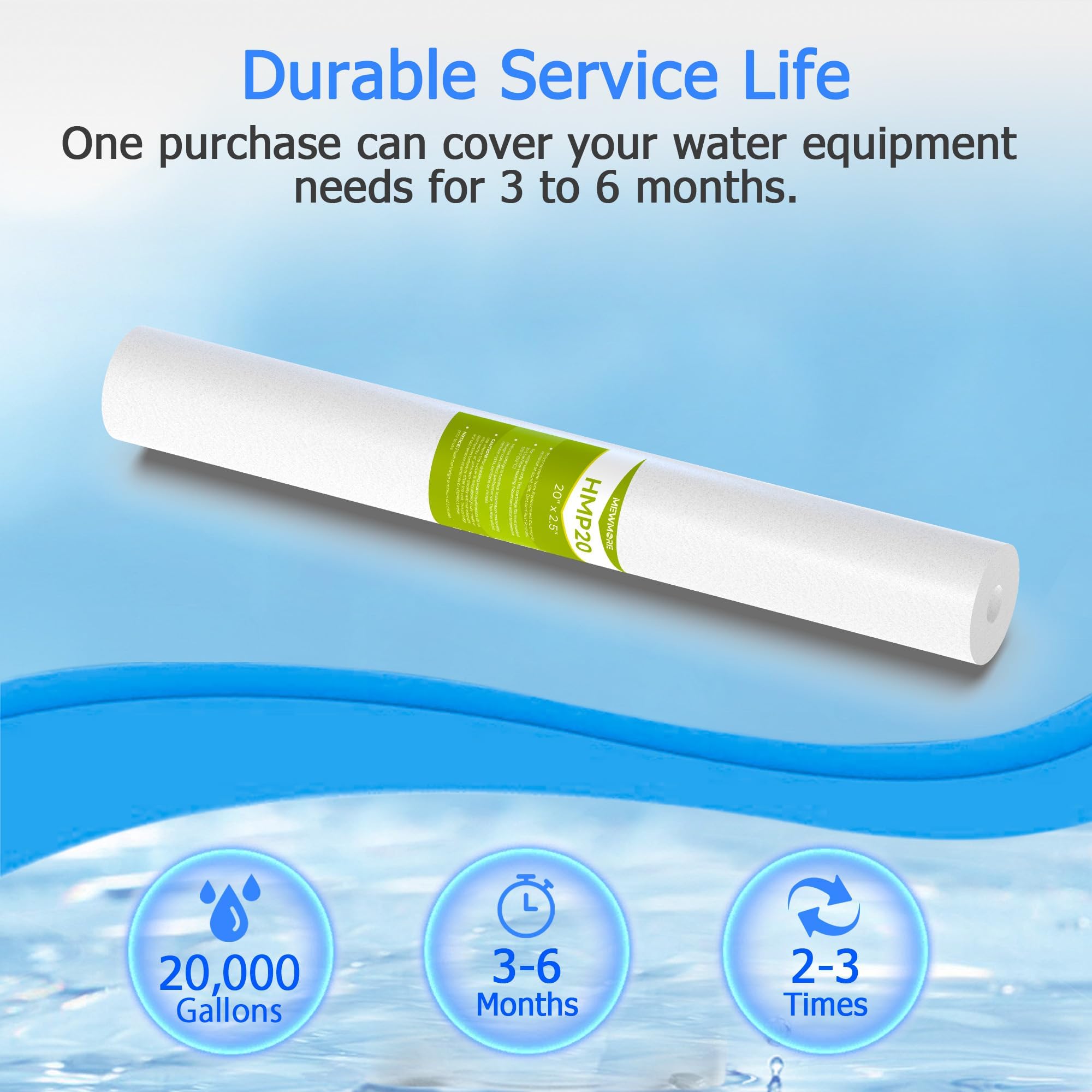 Cartucho de filtro de agua para toda la casa de 5 micras, filtros de sedimentos para agua de pozo, reemplazo universal para cualquier carcasa Silm de 20 pulgadas, cartuchos de 20 x 2.5