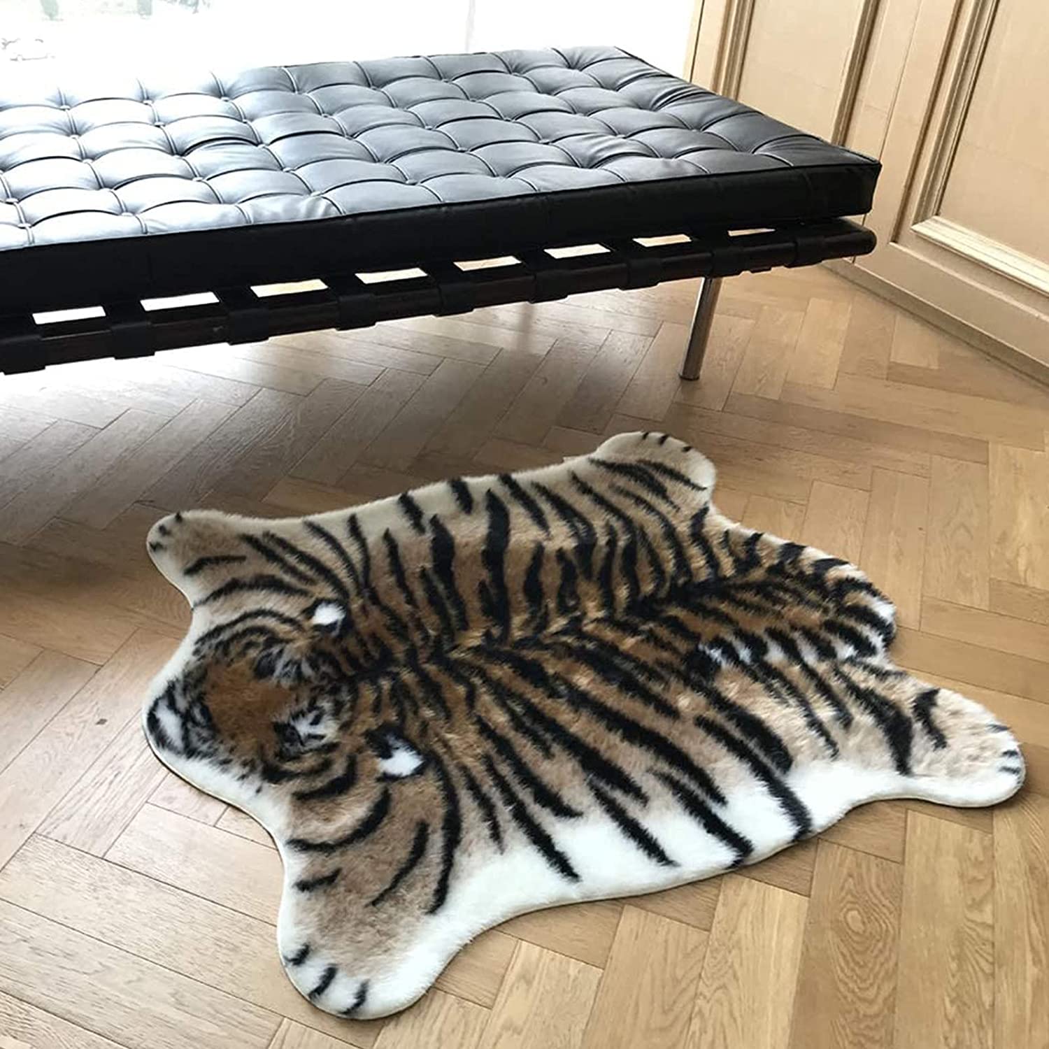 Amazon.co.jp: タイガープリントフェイクファーエリアラグ,偽の