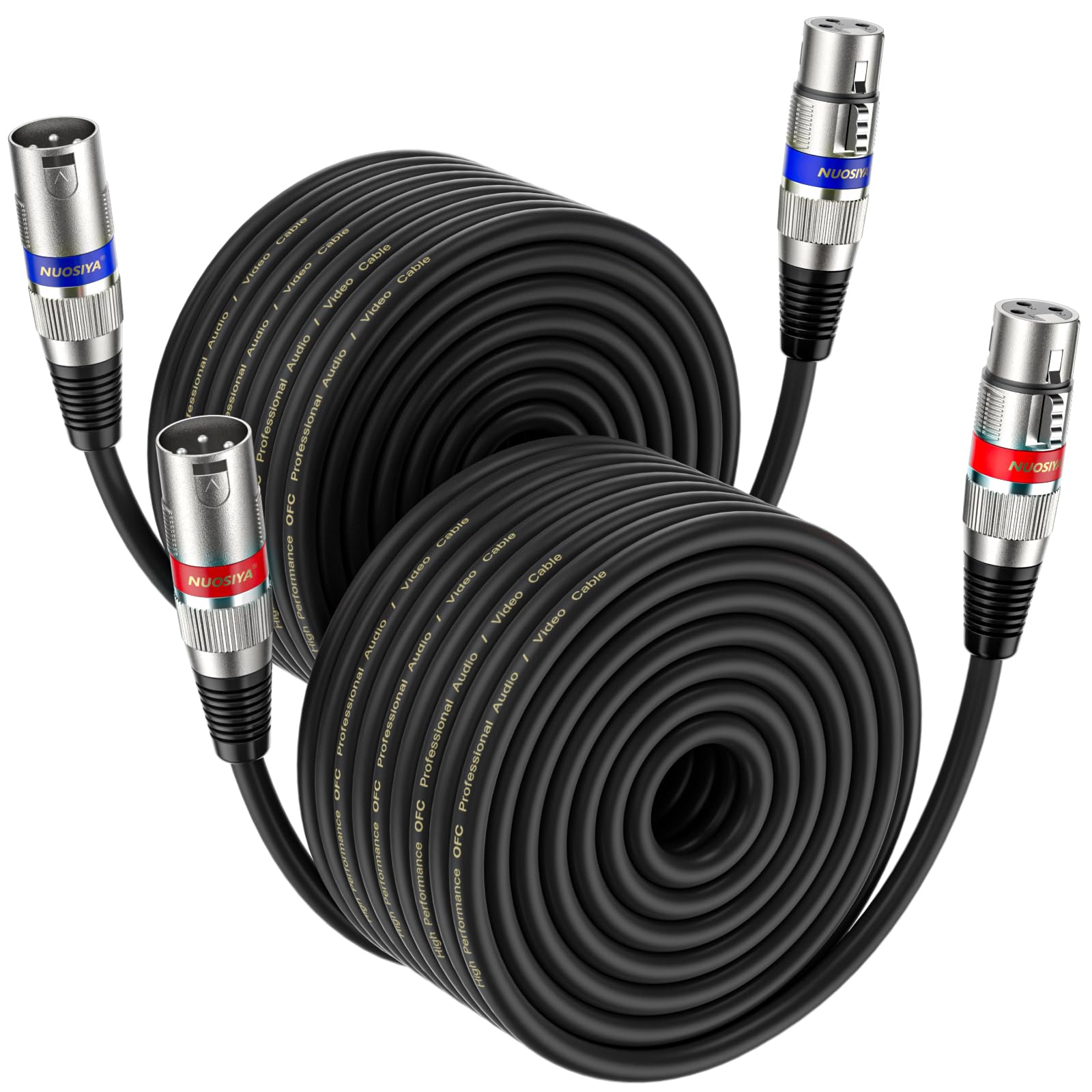 Cable XLR 30m 2 Pack, XLR Cable Macho Hembra, Cable de micrófono XLR macho a hembra Cable XLR balanceado de 3 pines para micrófono, mezclador, altavoz, amplificador