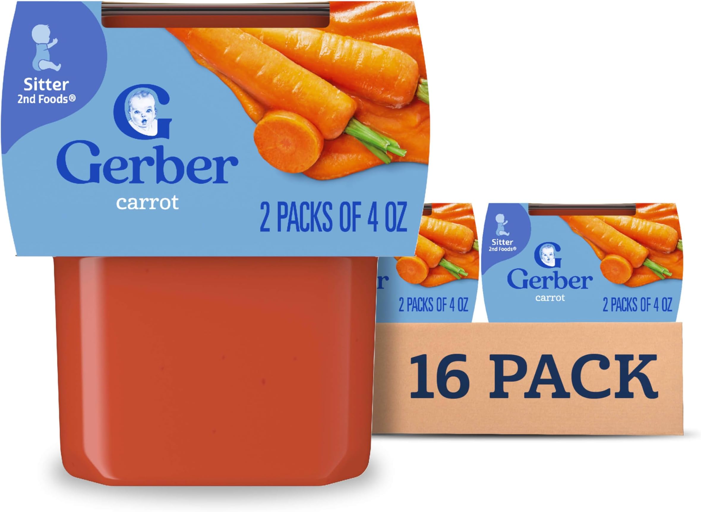 Stage 2 Baby Food, Carrot Puree Tubs, No Added Salt, No Artificial Colors or Flavors, Baby Puree, 16-Pack