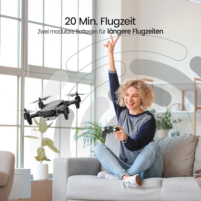 DEERC D20 Összecsukható Drón HD Kamerával, FPV Élő Közvetítéssel, Gesztus Vezérléssel, Hosszú Repülési Idővel, Gyerekeknek
