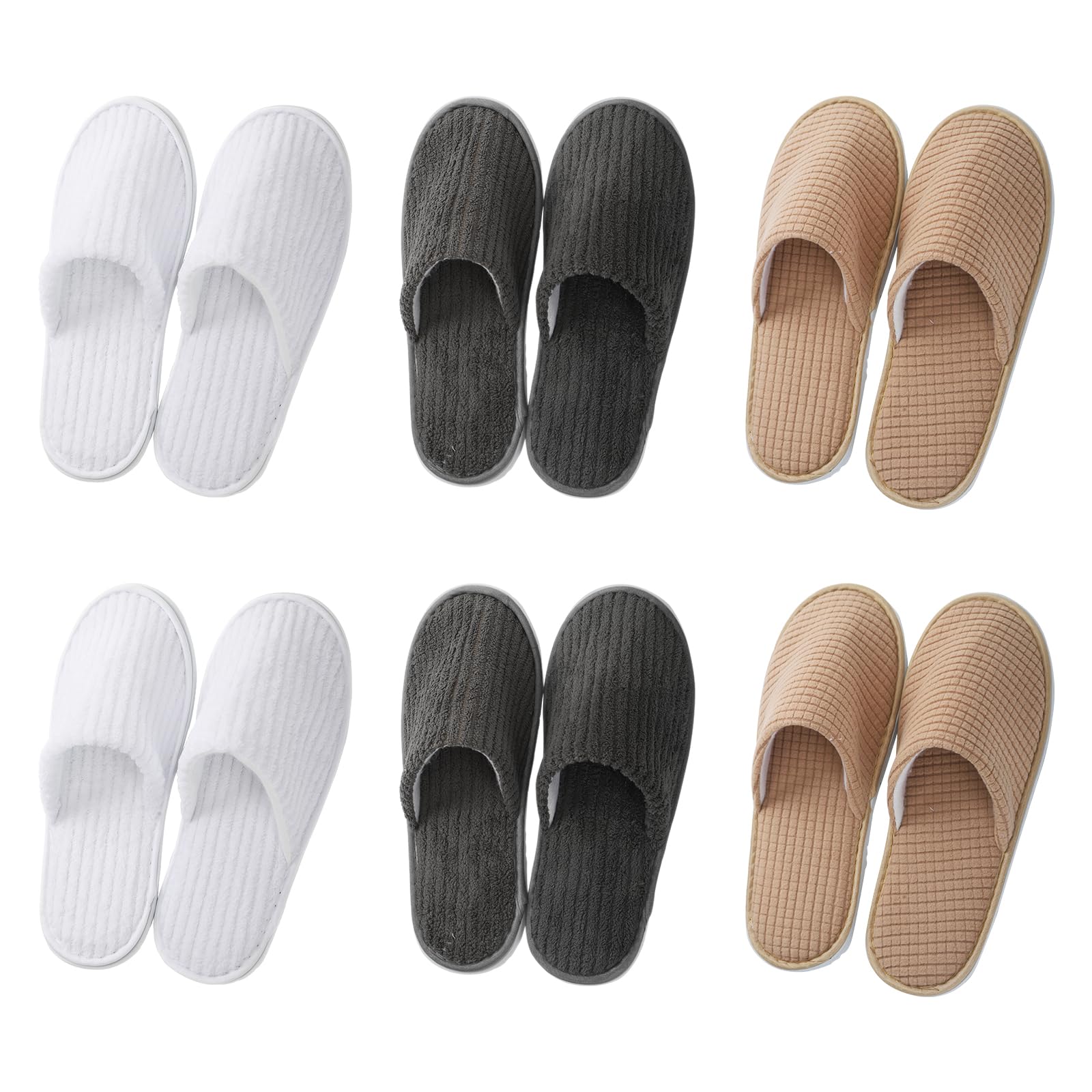 SPA Slippers,6 Pairs Disposable Slippers for Guests,Soft Non-Slip Hotel Slippers, Washable & Reusable, Perfect for Wedding Party, Bedroom and Travel