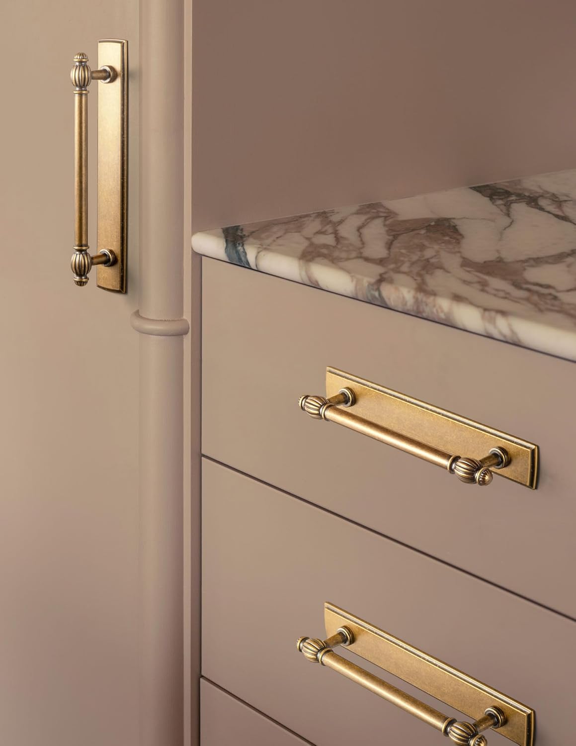 Goo-Ki 5.04" c-c Antique Brass Cabinet Pulls with Back/Base Plate Zinc Alloy Kitchen Hardware - 2 Pack Vintage Brass Bar Drawer Pulls Cabinet Handles with Spacer