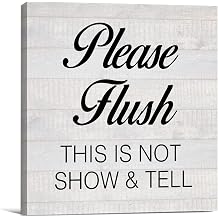 Country Please Flush Funny Restroom Canvas Prints Wall Art Decor Humor Bathroom Poster Painting Framed Artwork 8 x 8 Inch Home Shelf Wall Decoration Housewarming Gift