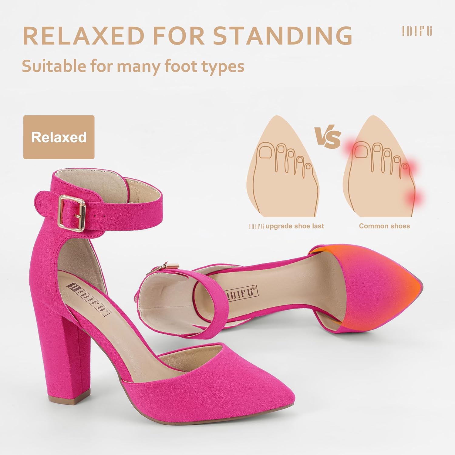 IDIFU Women's IN4 Pedazo High Block Heels Pumps Pointed Closed Toe Ankle Strap Dress Wedding Shoes - Image 3