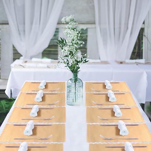 Miniatura 5 de Mantel individual desechable de papel kraft marrón, rectangular, rústico, estampado de artesanías, festoneado, color marrón, para boda, aniversario,