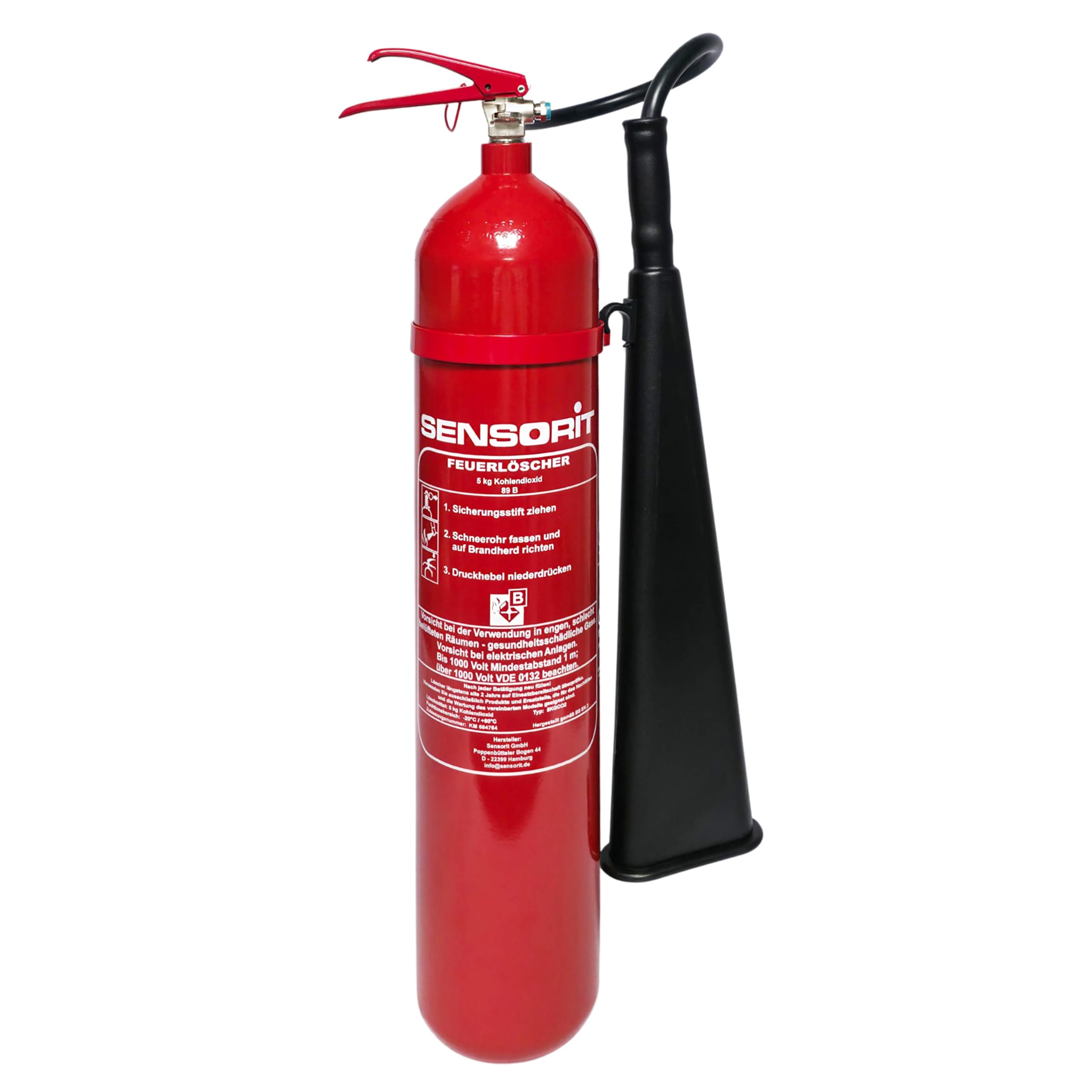 CO2 Feuerlöscher, 5kg Kohlendioxid, Löscher für elektrische Anlagen & EDV nach DIN EN 3 inkl. Instandhaltungsschild und Wandhalter