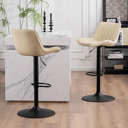 Miniatura 40 de YOUTASTE Bar Stools Set of 2, Adjustable Swivel Counter Height Barstools with Back, All Grey Faux Leather Upholstered Bar Chairs with Metal Base,