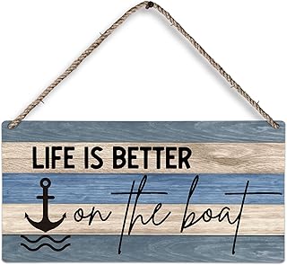 huester Lake House Rustic Wood Plaque Sign, Lake House Decor for the Home, Nautical Anchor Wall Decor, Gifts for Boat Owners, Life Is Better on The Boat Wall Hanging Decor, 12x6 inches 652