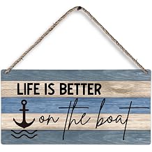 huester Lake House Rustic Wood Plaque Sign, Lake House Decor for the Home, Nautical Anchor Wall Decor, Gifts for Boat Owners, Life Is Better on The Boat Wall Hanging Decor, 12x6 inches 652