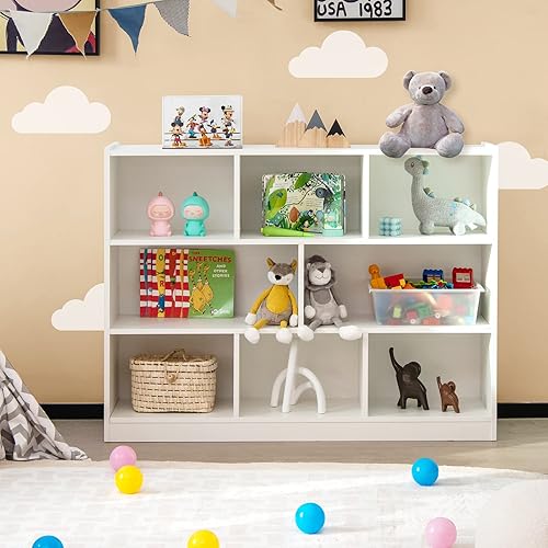 Miniatura 2 de SILKYDRY Estantería organizadora de 8 cubos, estantería abierta de 3 niveles, armario de almacenamiento horizontal con dispositivo anti-inclinación,