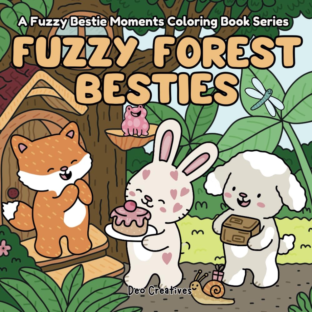 Fuzzy Forest Besties: A Cute Animal Coloring Book For Adults, Teens and Kids Featuring Cozy Animal Friends In A Forest Woodland Scene. Designed For ... (Fuzzy Bestie Moments Coloring Books)