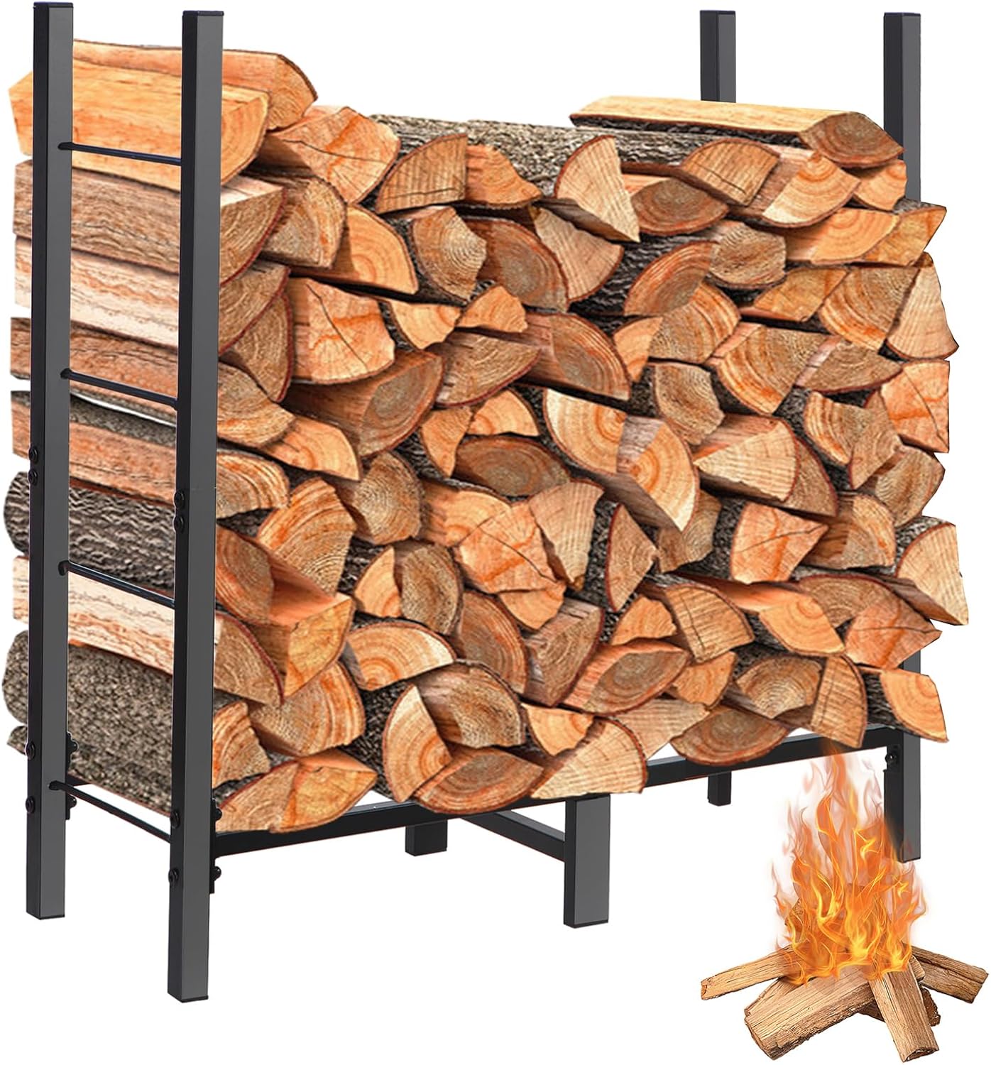 2.7ft Firewood Rack Outdoor Indoor Holder for Fireplace Wood Storage, Firewood Storage Brackets Kit, Heavy Duty Logs Stand Stacker Holder for Outdoor Indoor Patio Deck wood storage firewood rack 2.7t(W)*2.7ft(H) Firewood Rack