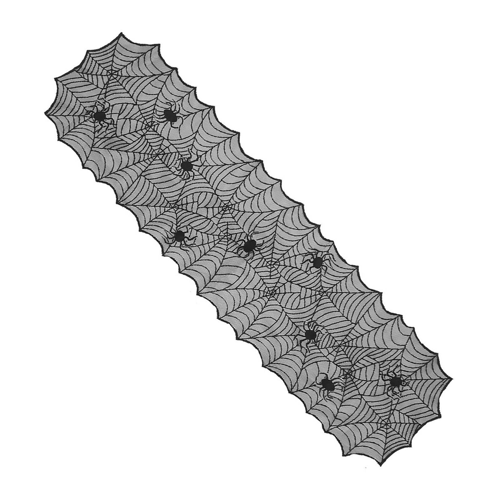 Tsophreniq Black Spiderweb Tablecloth For Halloween, Lace Polyester, Table Runner House Decors Halloween Celebration Lace Spiderweb Tablecloth
