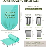 Vista 3 de AYOTEE Bolsas de basura compostables para cocina de 13 galones de alto, 45 bolsas de basura biodegradables, bolsa de basura de 13 galones, bolsa