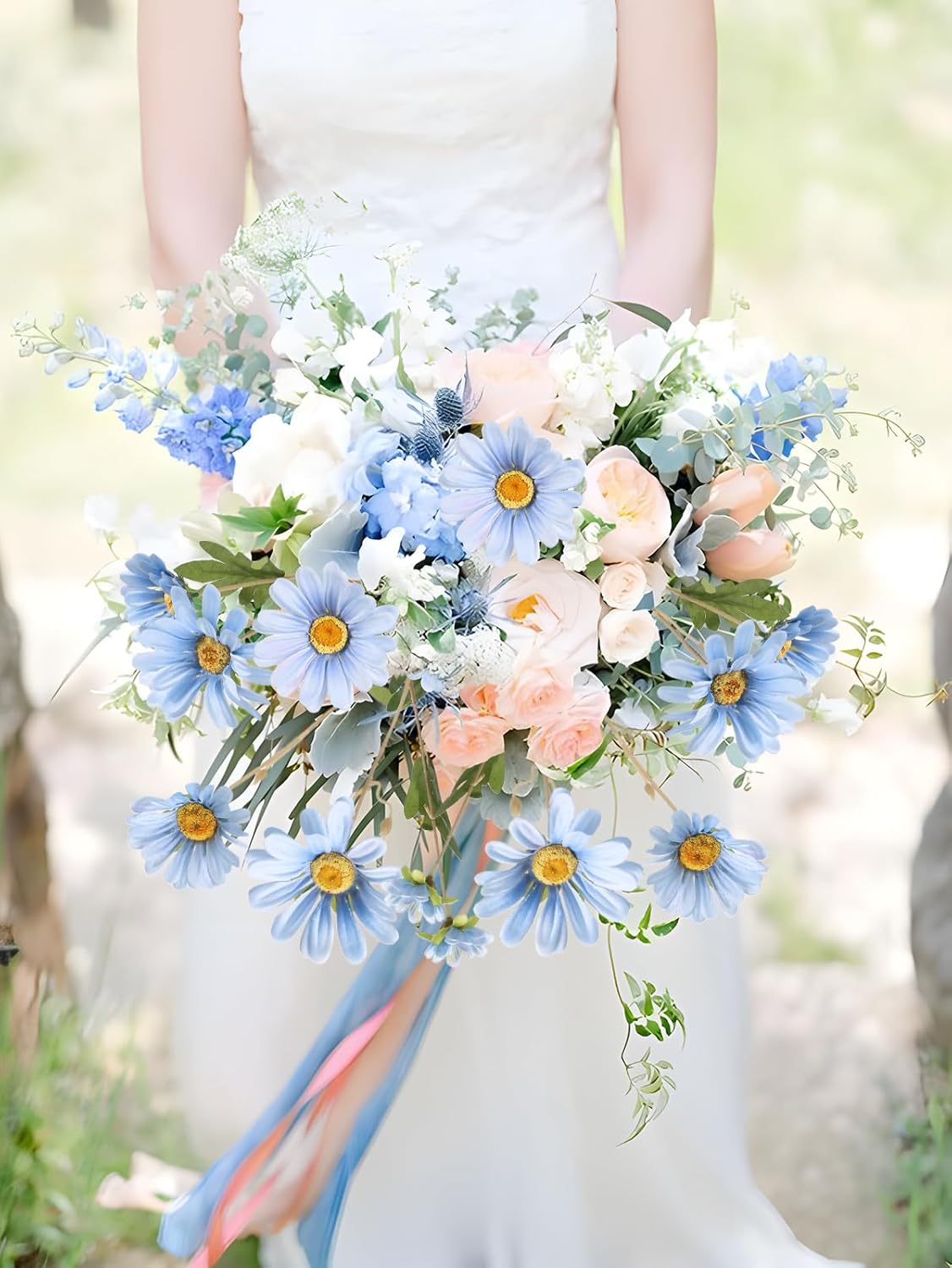Light Blue 6Pcs Artificial Daisy Flowers 36 Heads 29.52” Long Stem Fake Wild Flowers for Room Home Decor Bath Party Wedding Garden Tall Vase Arrangement(Light Blue) - Image 5