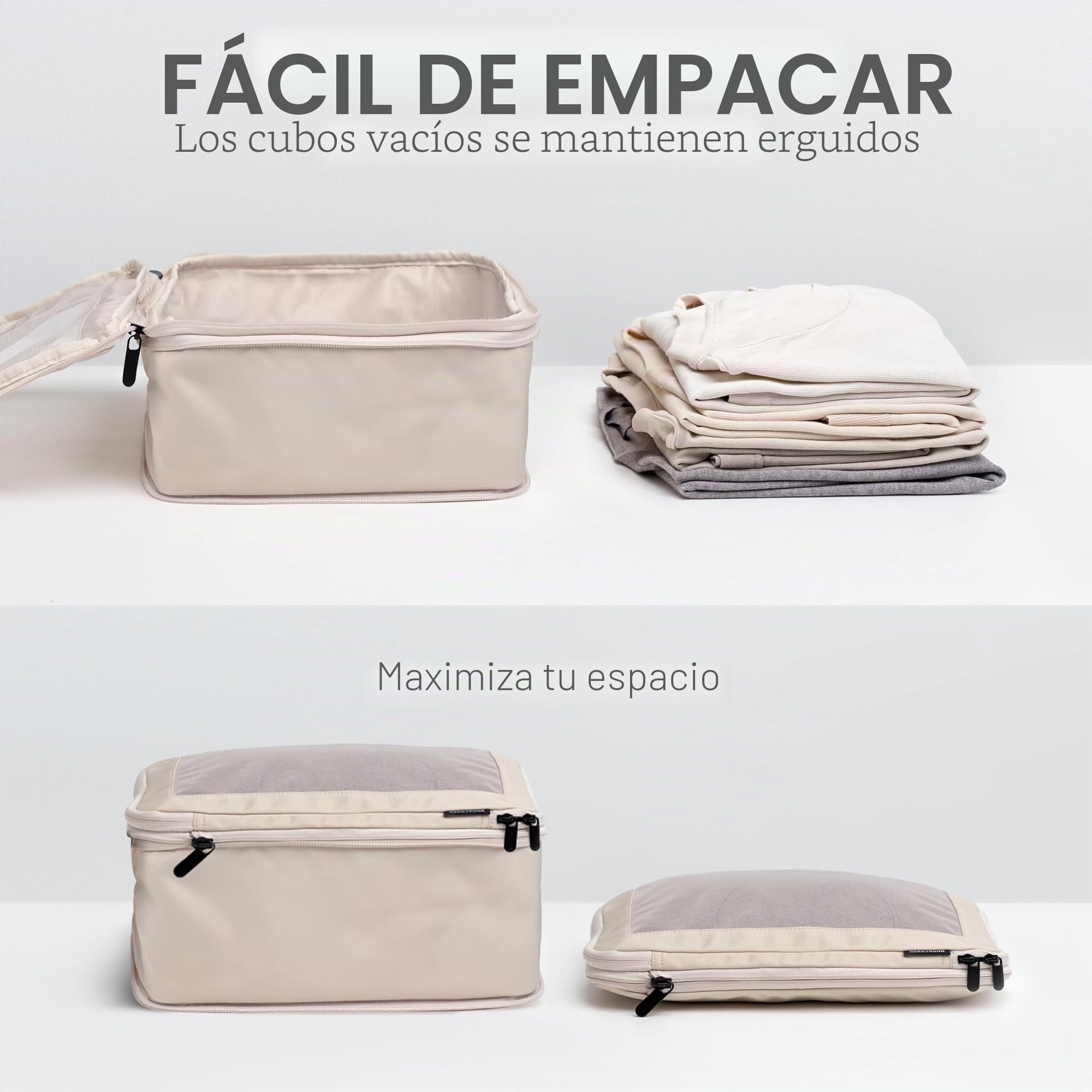 Aerotrunk Cubos de compresión para viajes, organizadores de equipaje con doble cremallera para maletas, lote de 4, beis