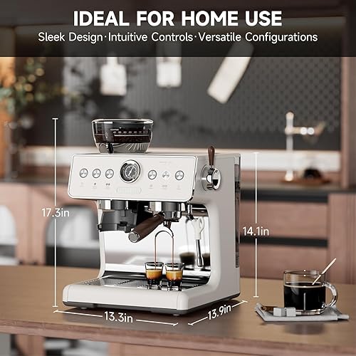 Miniatura 9 de Máquina de café expreso con molinillo, máquina de café espresso de 20 barras con espumador de leche, máquinas de café expresso para el hogar,