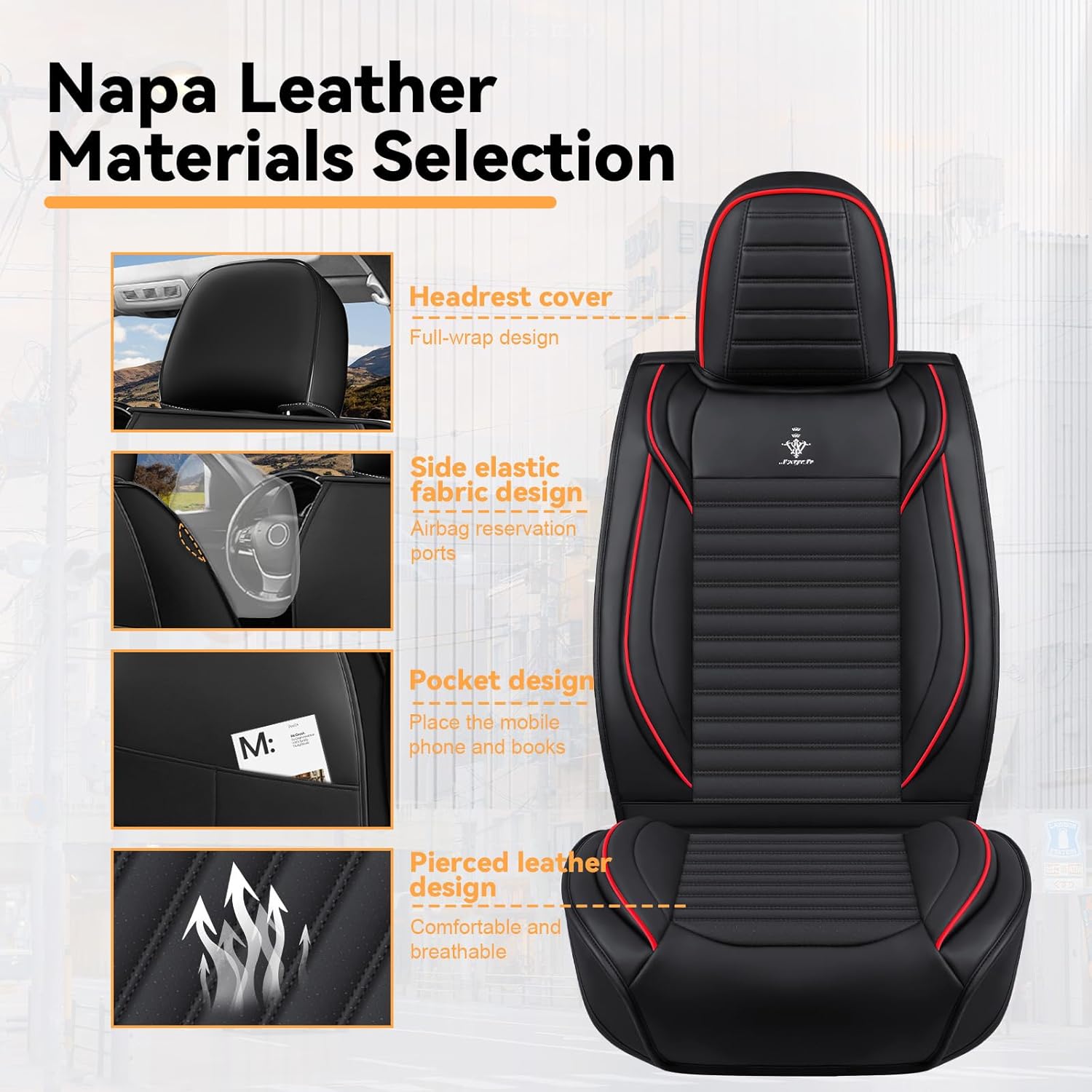 Car Seat Covers Compatible with Toyota Rav4 1999-2026 Leather Seat Covers Comfortable, Airbag Compatibility, Waterproof, Durable, Easy to Clean, for Cars SUV(2 Pcs Front, Black Red)