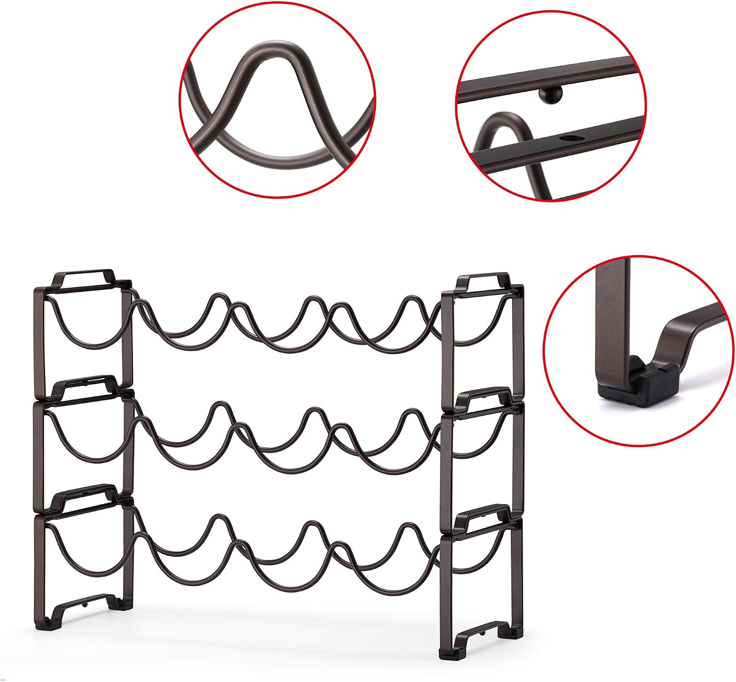 Simple Trending 3-Tier Stackable Wine Rack, Standing Bottles Holder Organizer, Wine Storage Shelf, Towel Rack for Kitchen Pantry Cabinet, Hold 12 Bottles, Bronze