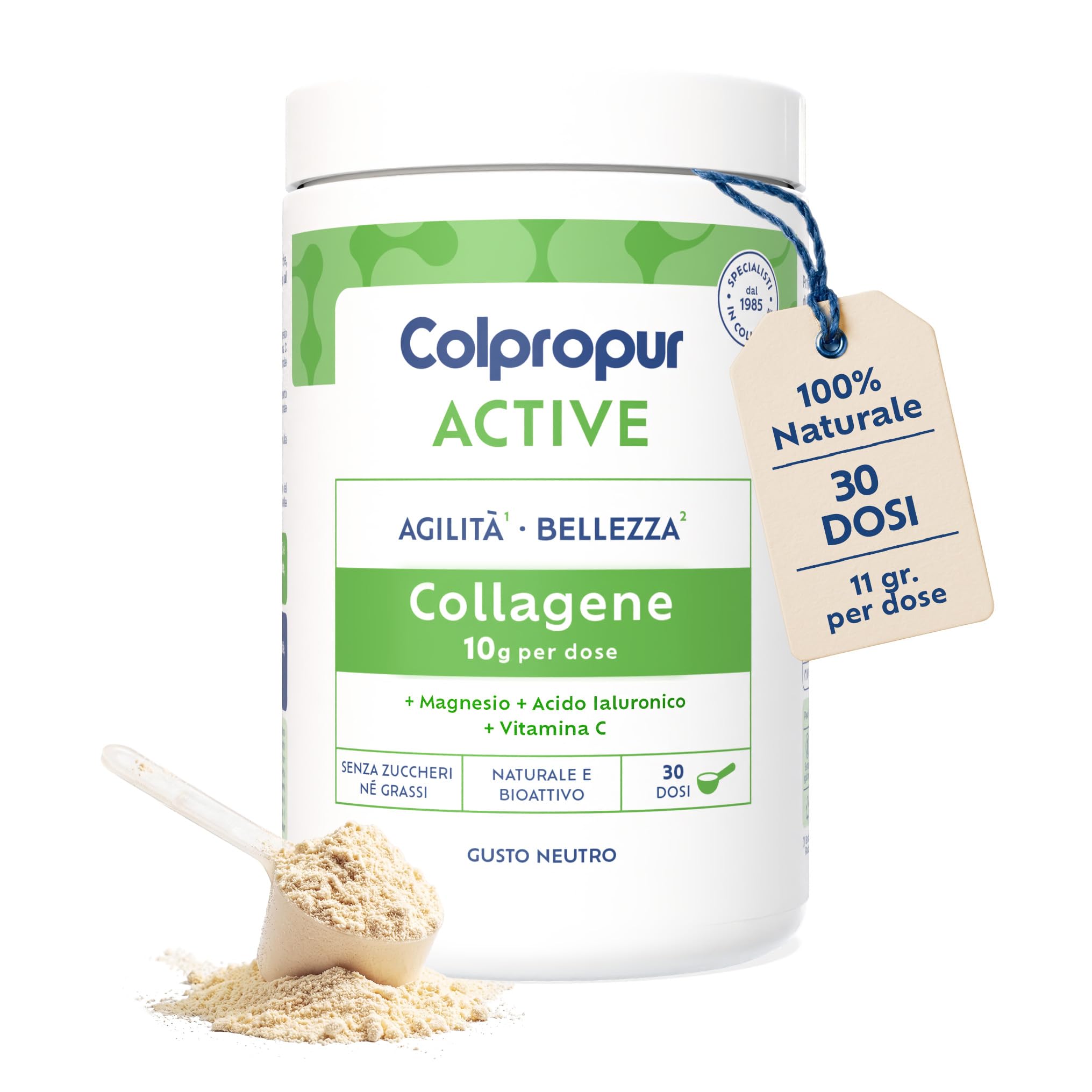 Colpropur Active Gusto Neutro – Collagene Idrolizzato in Polvere da Bere - Peptidi di Collagene, Integratore per Ossa, Muscoli e Articolazioni – 330g